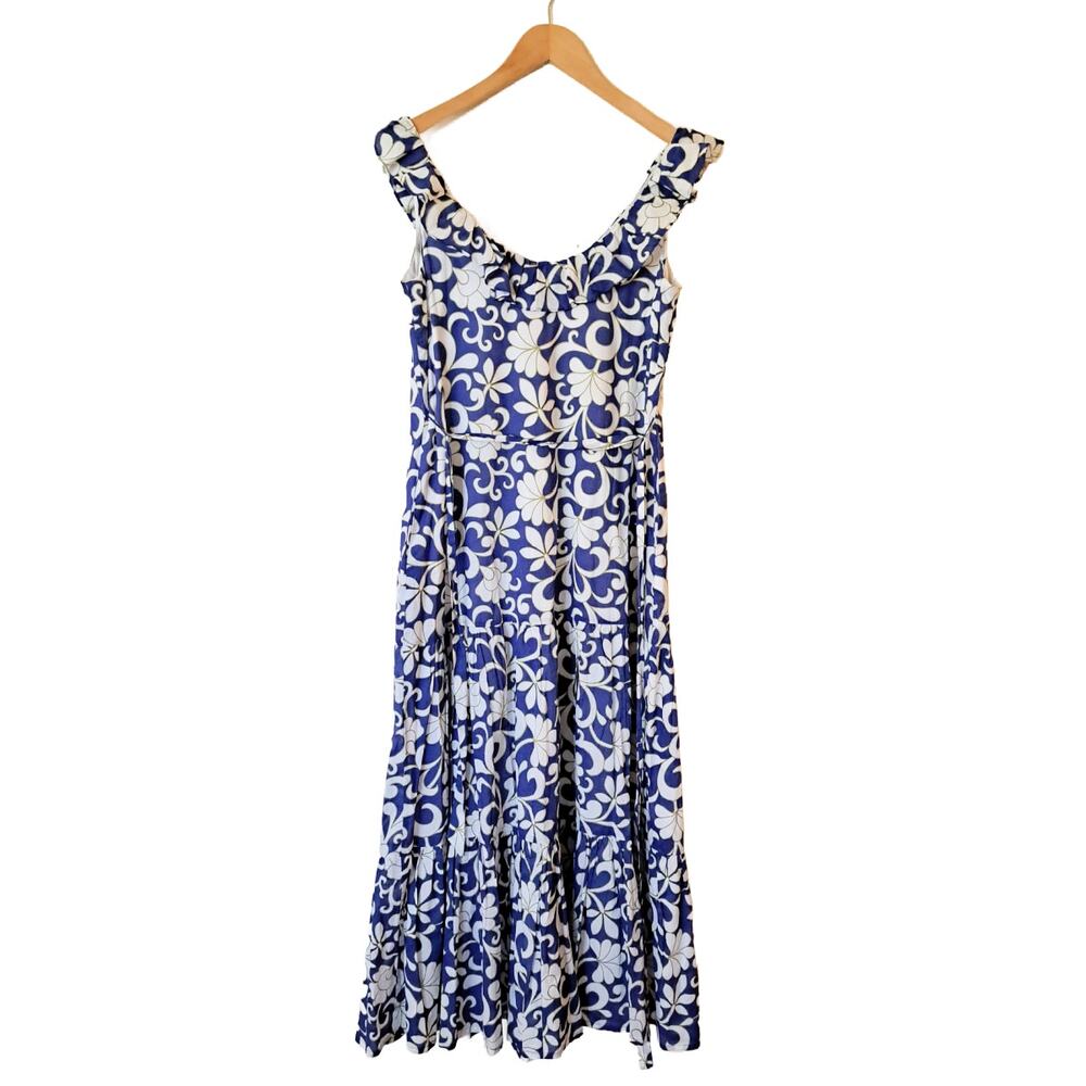 BODEN Ruffle Scoop Neck Maxi Dress Size 6 Ocean Blue Petal Print - Picture 11 of 12